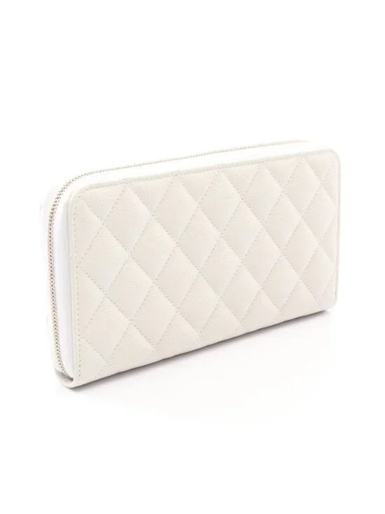 Chanel Round Wallet Quilted White Calf Long - Picture 2 of 7